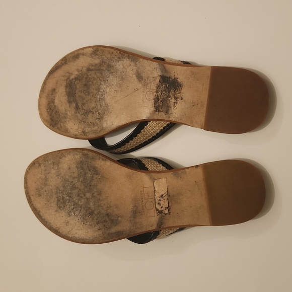 Ann Taylor LOFT flip flips, size 7 B, black and tan woven material - Picture 4 of 8